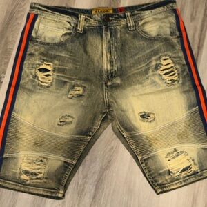 Men's Distressed Jean Shorts - Black and Tan